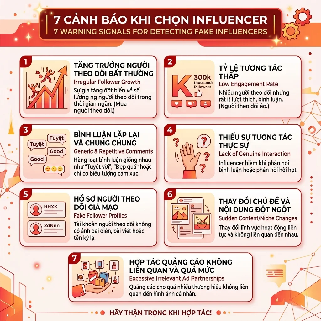 influencer marketing mỹ phẩm, nhận biết influencer giả, check fake follower, engagement rate thật, influencer fraud