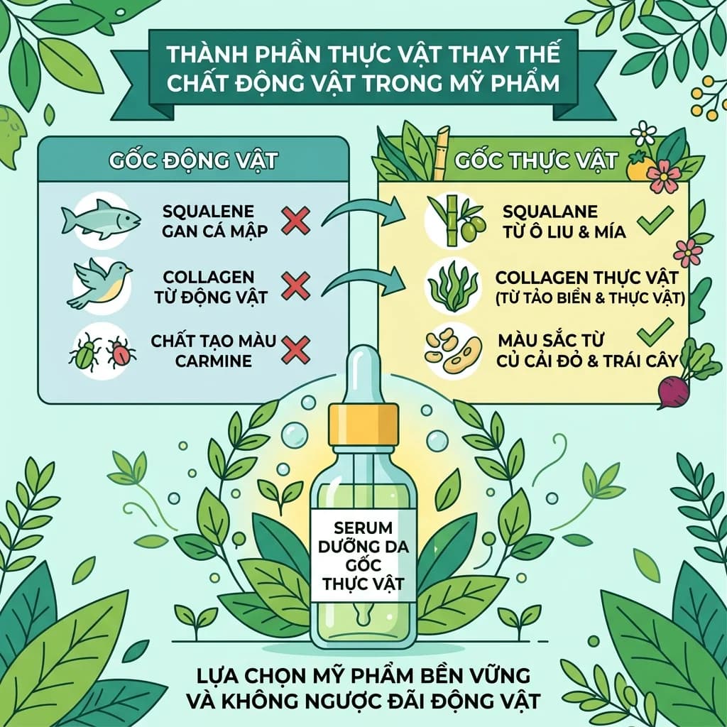 Mỹ phẩm thuần chay vegan cosmetics 2026: thị trường, nguyên liệu thay thế collagen/keratin, chứng nhận vegan và cách brand skincare tận dụng xu hướng.