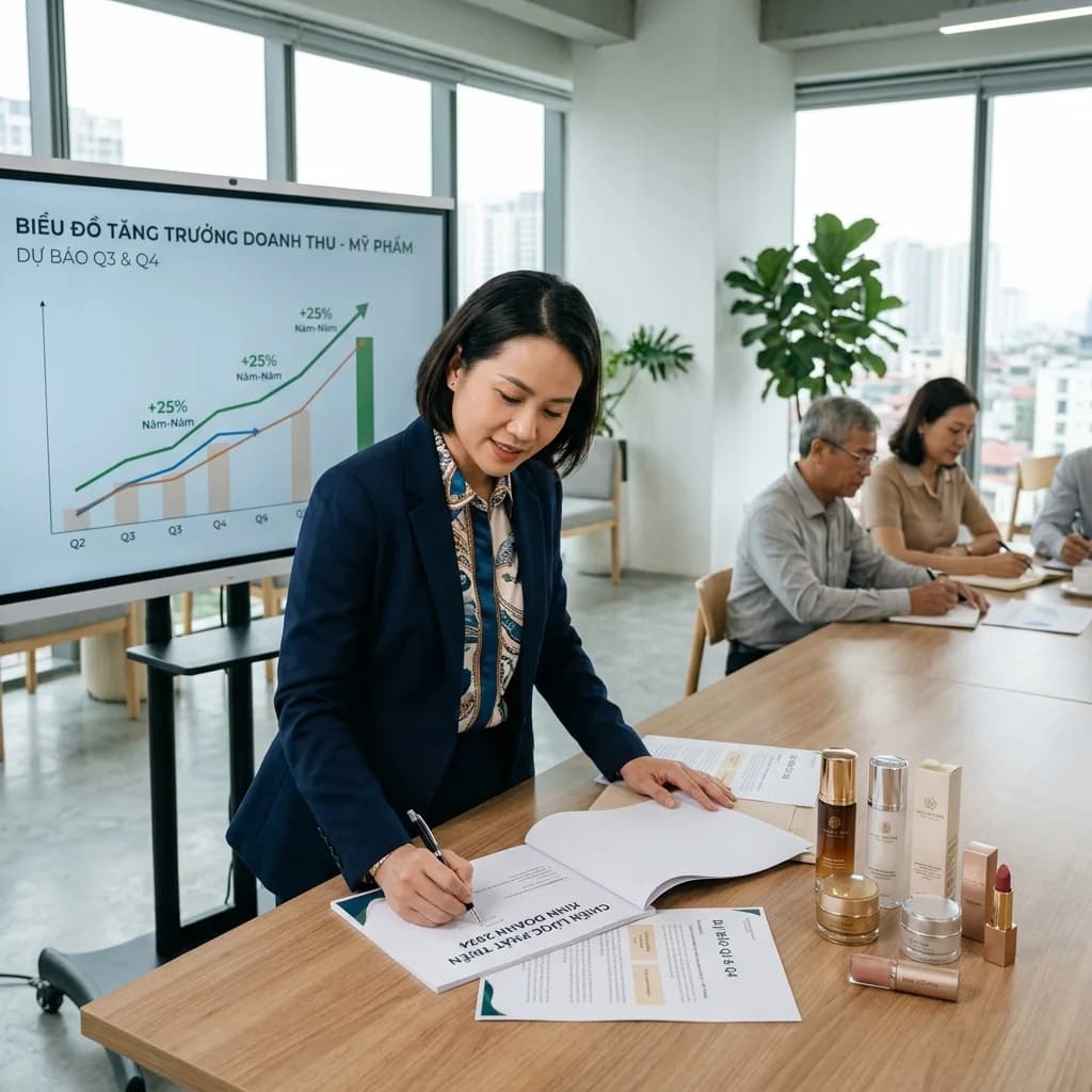 Scale-up brand mỹ phẩm từ 1→10 tỷ/năm: 4 bước thực tế về product line, distribution, team building và financial planning. Case study từ 15 brand Việt thành công 2024-2026.