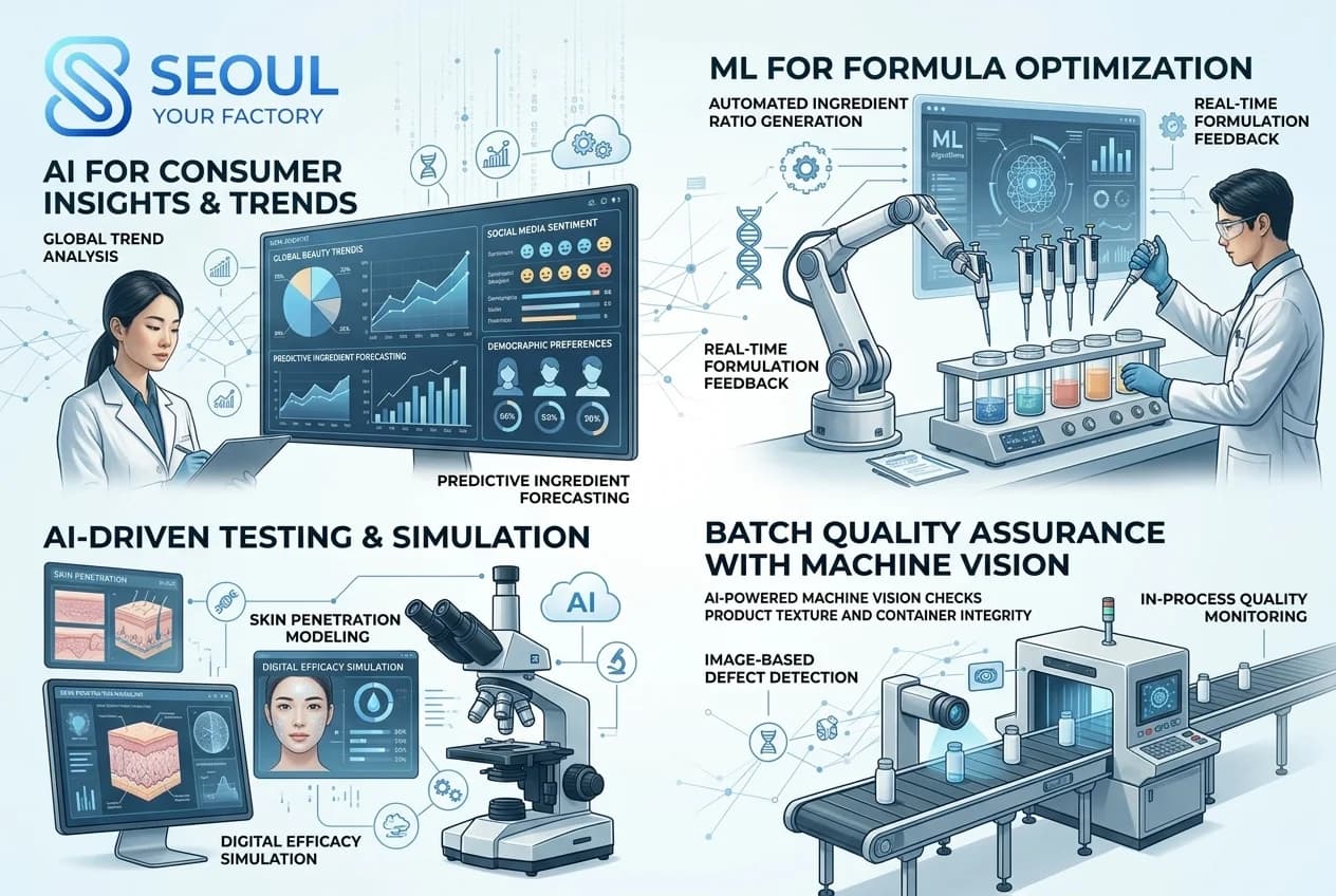 AI trong R&D mỹ phẩm: Ứng dụng machine learning phân tích xu hướng, tối ưu công thức, giảm 40% thời gian phát triển sản phẩm mới. Case study từ Seoul Cosmetic