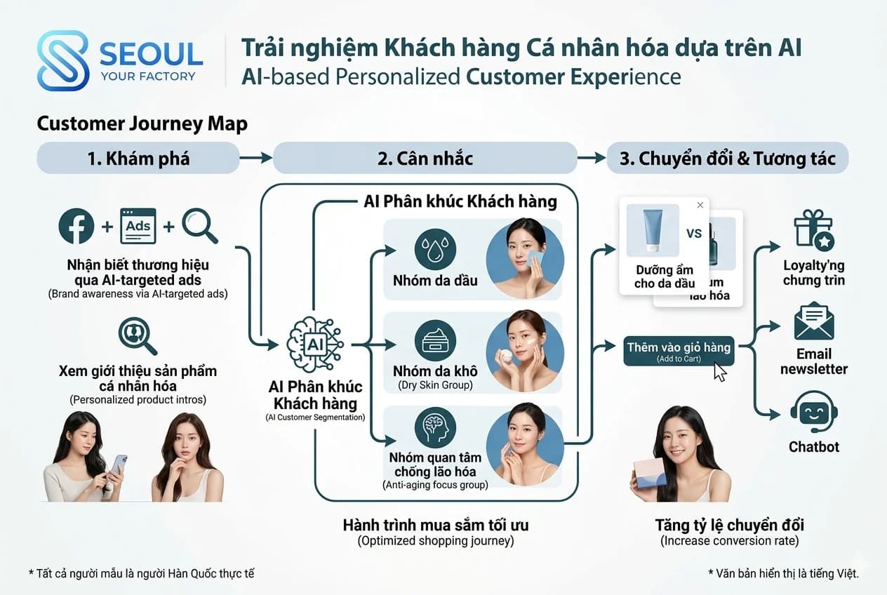 Marketing cá nhân hóa AI cho brand mỹ phẩm: 5 chiến lược phân khúc khách hàng, gợi ý sản phẩm, email automation. Giảm 62% CPA. Budget từ 8 triệu/tháng.