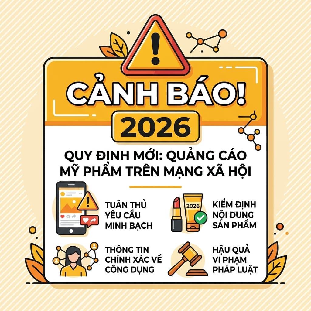 Quy định quảng cáo mỹ phẩm trên mạng xã hội 2026: Bộ Y Tế, Facebook Ads, TikTok Shop, Google. Những lỗi phổ biến khiến brand bị phạt và cách tránh.