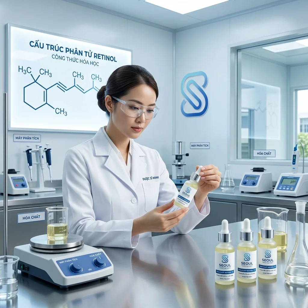 Retinol trong mỹ phẩm: Hướng dẫn từ A-Z về công dụng, nồng độ an toàn, cách sử dụng, tác dụng phụ và công thức sản xuất serum/kem retinol cho brand skincare. Primary Keyword: retinol trong mỹ phẩm