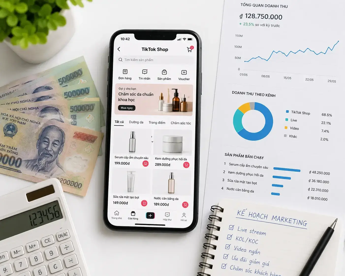 Chi tiết chi phí quảng cáo TikTok Shop mỹ phẩm 2026 cho người mới, CPC trung bình, phí sàn, ngân sách khởi điểm và cách tối ưu ROI thực tế.