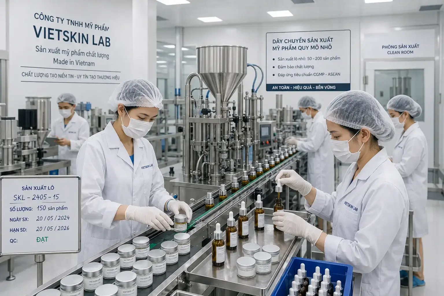 Tìm nhà máy gia công mỹ phẩm số lượng nhỏ 50-200 sản phẩm, MOQ linh hoạt, chuẩn CGMP cho startup muốn test thị trường trước khi quyết định sản xuất đại trà.
