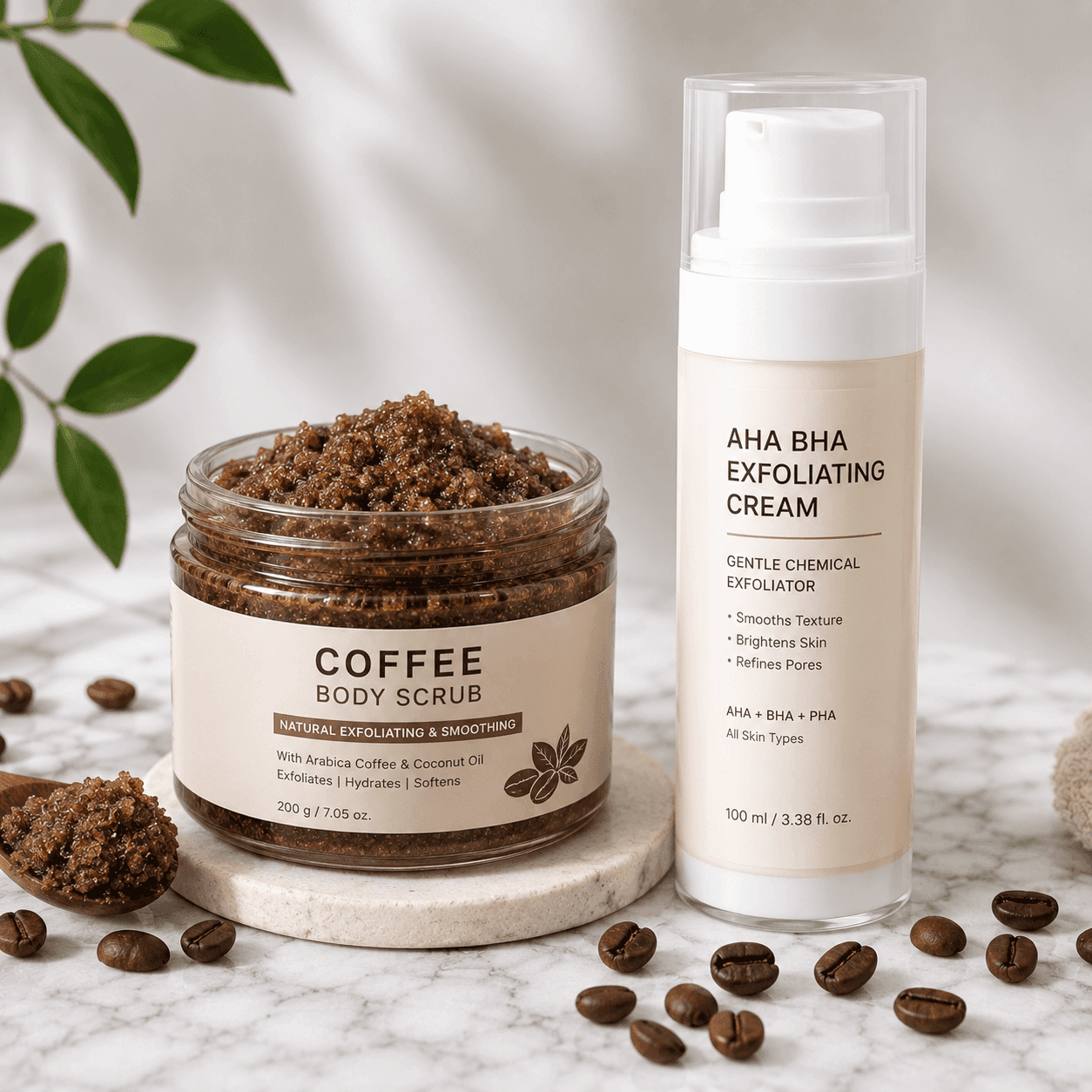 Tẩy da chết body bằng coffee scrub có tốt hơn scrub hóa học? Phân tích ưu nhược điểm, hiệu quả và xu hướng body scrub tự nhiên 2025 cho brand mỹ phẩm.