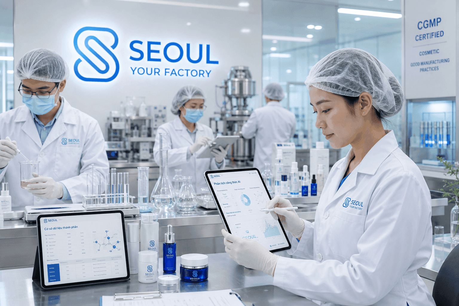 Seoul Cosmetic ứng dụng AI trong phát triển mỹ phẩm: tối ưu công thức, rút ngắn 40% thời gian R&D, nâng chất lượng gia công OEM/ODM CGMP. Tìm hiểu ngay!