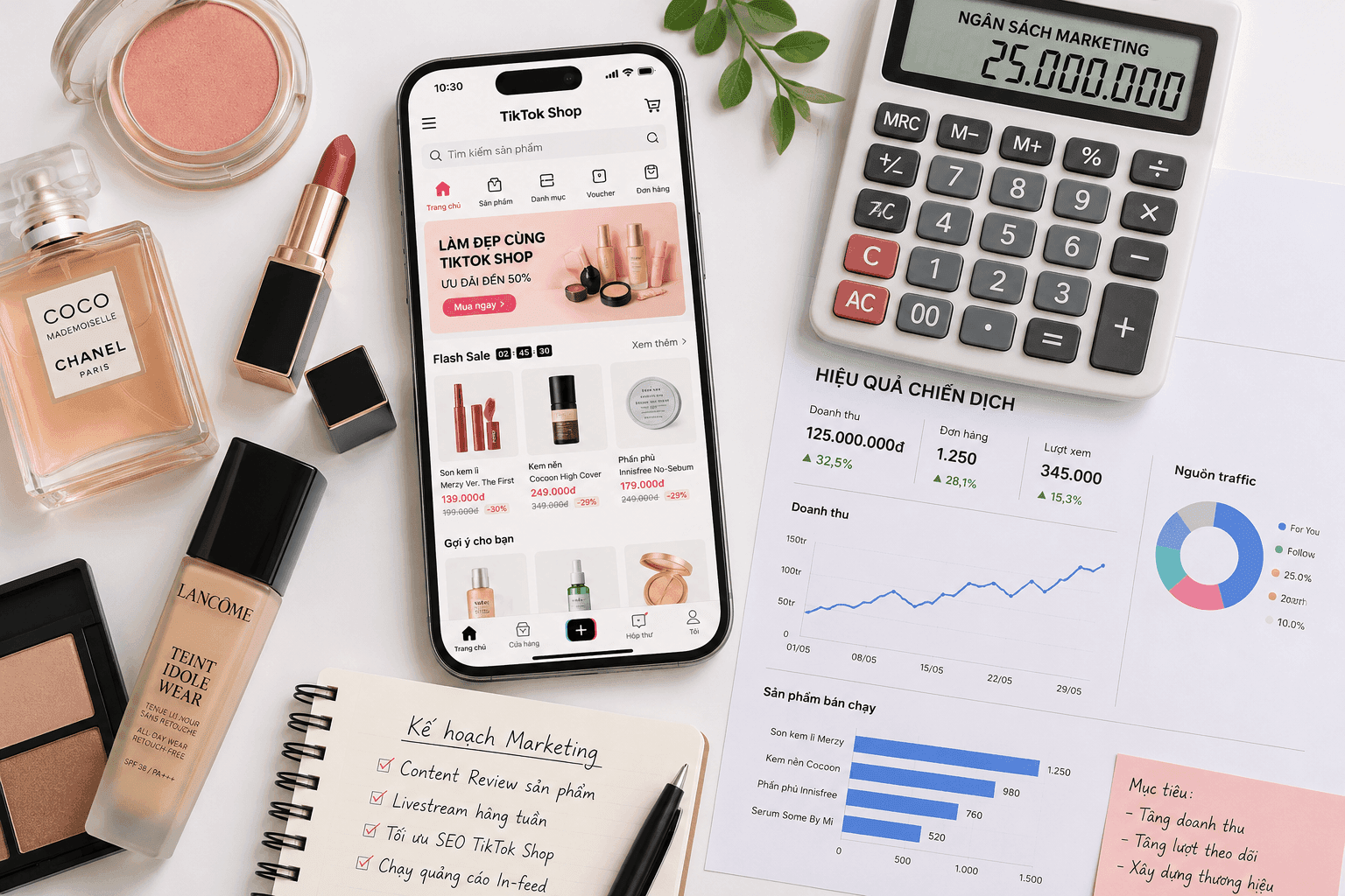 Hướng dẫn tối ưu chi phí quảng cáo mỹ phẩm TikTok Shop với ngân sách dưới 5 triệu/tháng. Chiến lược thực chiến giúp tăng ROAS, giảm CPA cho brand mới.