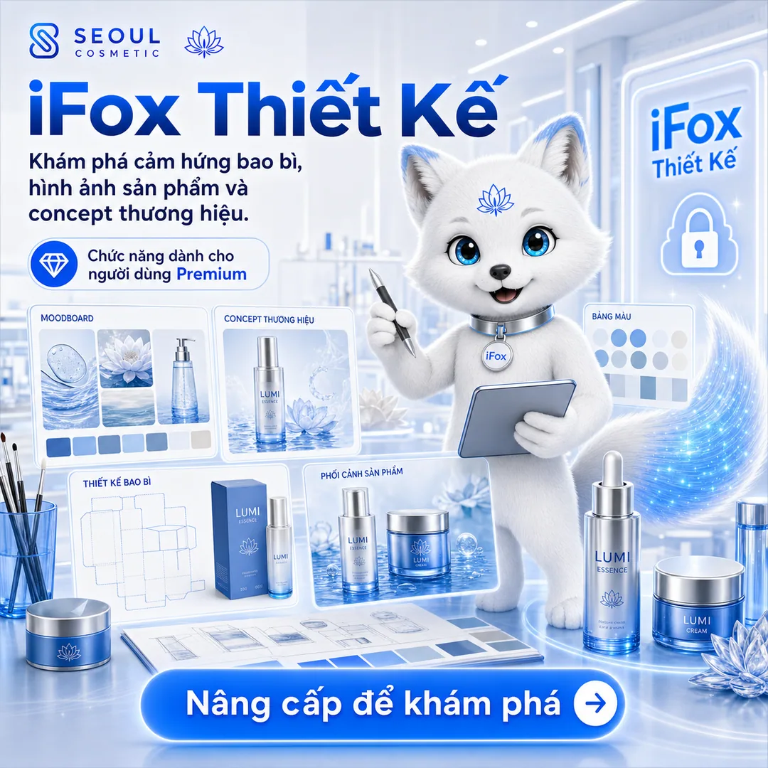 Phần iFox Thiết Kế dành cho tài khoản Premium với moodboard, concept thương hiệu, thiết kế bao bì và bảng màu