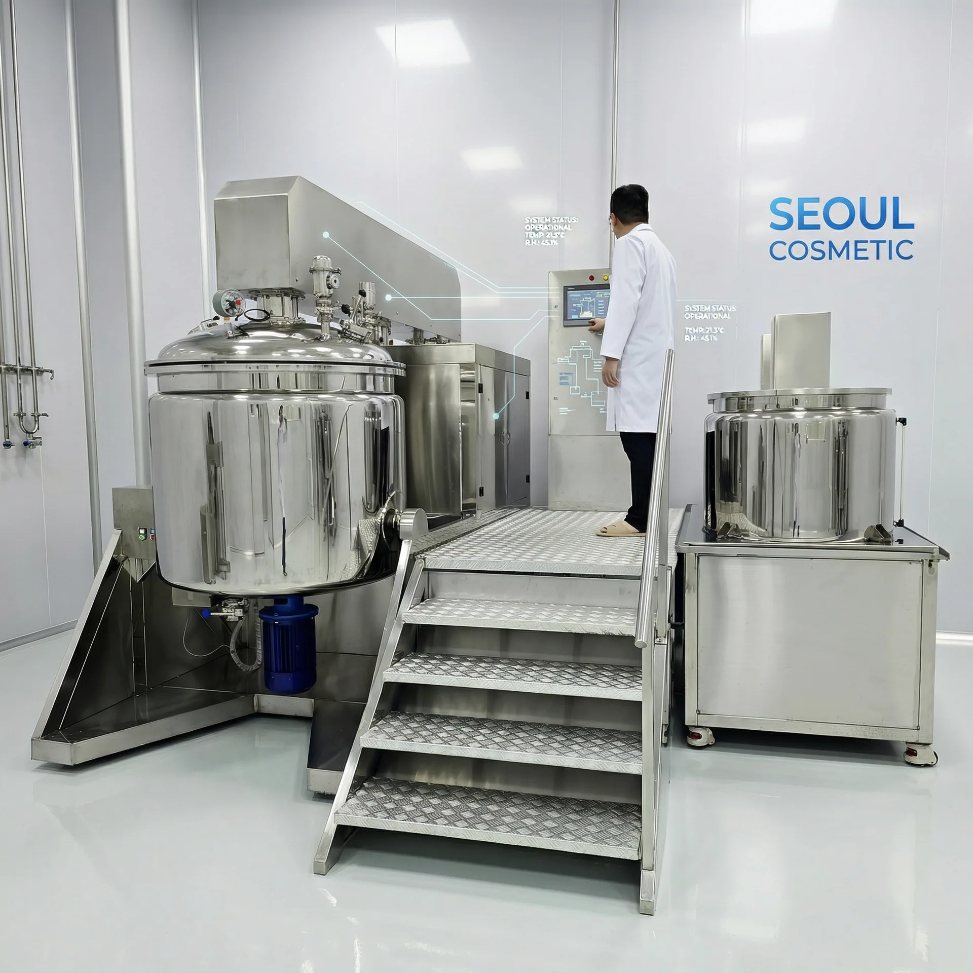 Ảnh minh họa cụm bồn nhũ hóa inox có bậc thang thao tác